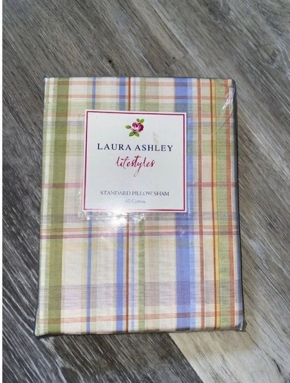 Standard 1 PILLOW SHAM Laura Ashley blue white green PLAID Summer Haven NEW